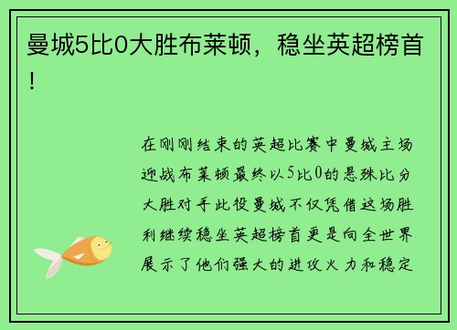 曼城5比0大胜布莱顿，稳坐英超榜首！